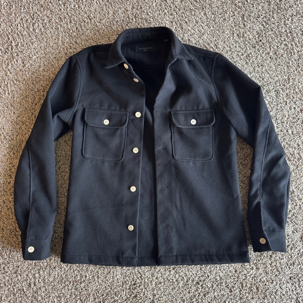 ALLSAINTS Lamoure Moleskin Relaxed Fit Button-Down Black Shirt Shacket Small
